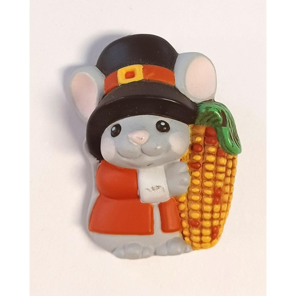 Vintage Hallmark Pilgrim Mouse Indian Corn Thanksgiving Pin Brooch HMK CDS